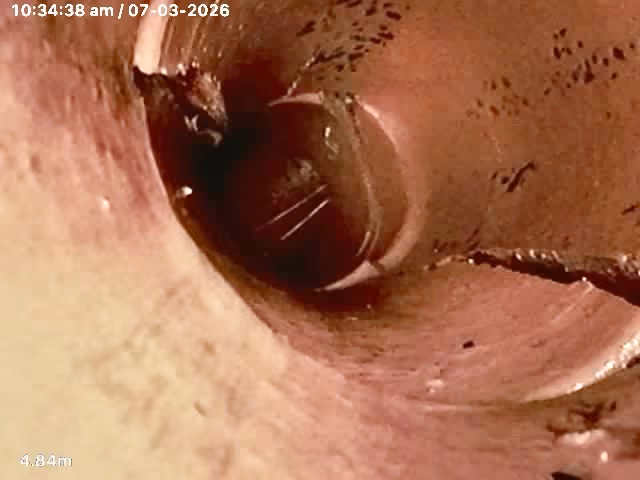 CCTV Image of a cracked pipe taken during a drain inspection.