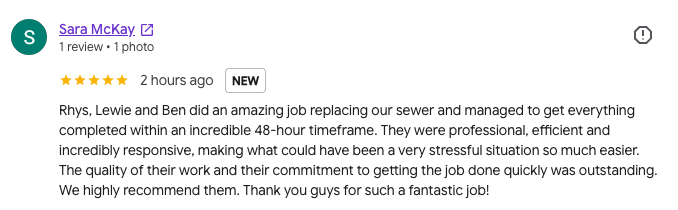 Platinum Plumbers five star customer Google review