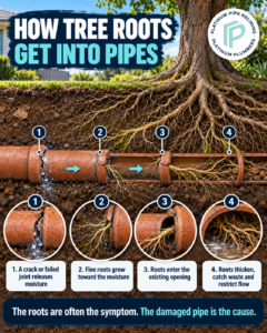 How tree roots enter pipes and cause blocked drains